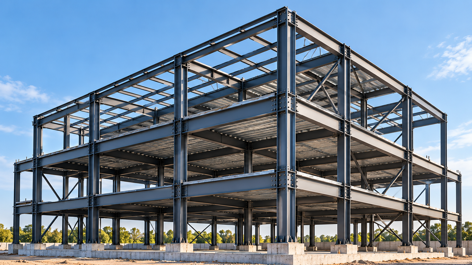 Steel frame building under construction